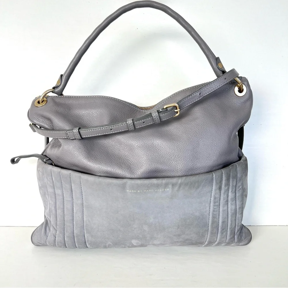 MARC by MARC JACOBS Tread Lightly Grey Leather Suede Crossbody Shoulder Hobo Bag